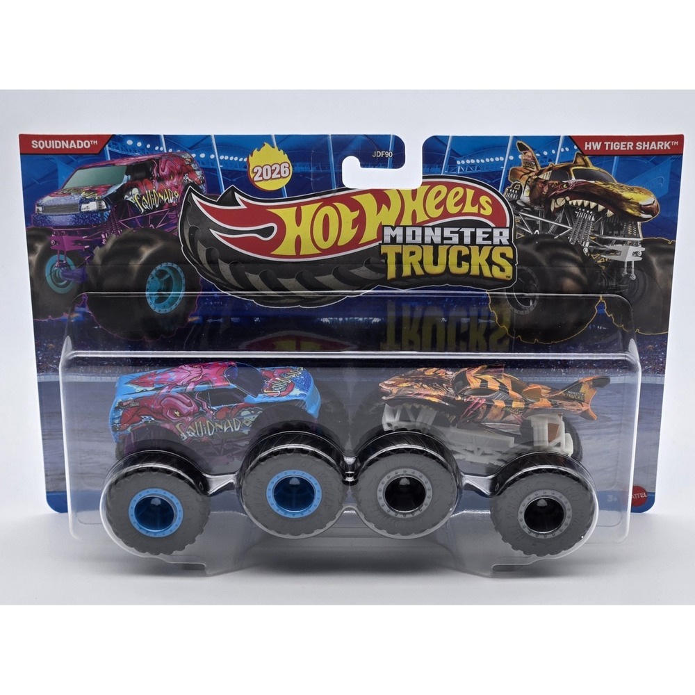 Hot Wheels Monster Trucks New 2026 Squidnado vs HW Tiger Shark 2 Pack JLM04